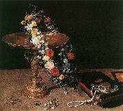BRUEGHEL, Jan the Elder Still-Life with Garland of Flowers and Golden Tazza fdg Sweden oil painting reproduction